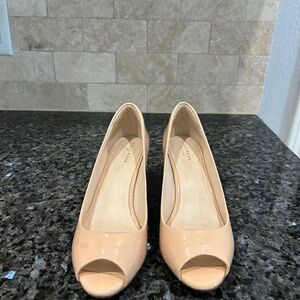Cole Hahn Open Toe Patent Wedge Heels in Nude Never Worn